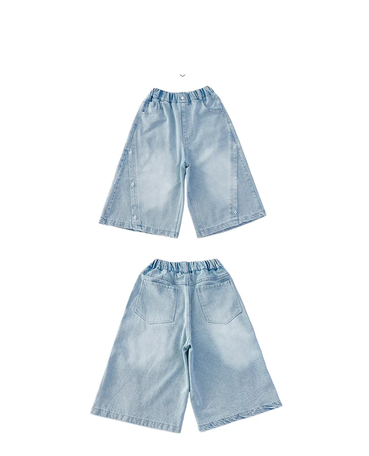 Sommerliche Mädchen-Mode-Jeans-Shorts mit Perlen für Kinder, lässige knielange Jeanshosen, elegante blaue Jeans für junge Mädchen, Sonderangebote. – Detail 12