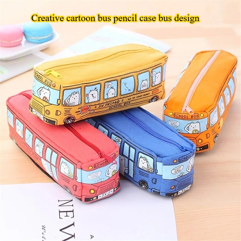 

✨ Cute Large Capacity Stationery Storage Bag for School & Daily Use Creative cartoon bus pencil case bus design