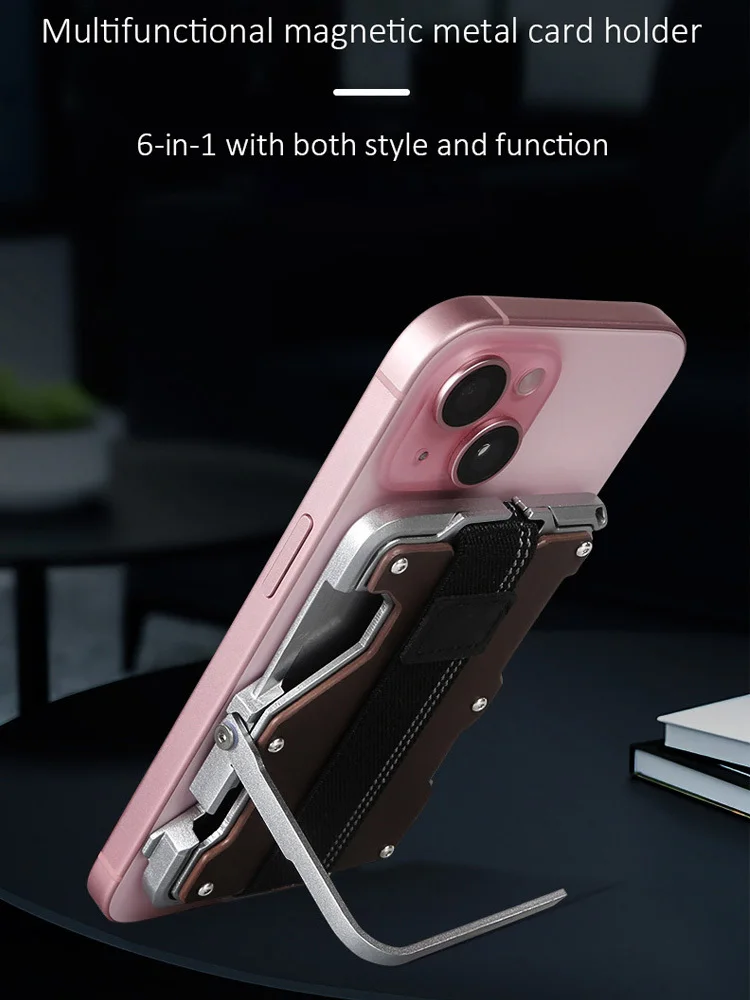 VM FASHION KISS Men's Aluminum Phone Holder Credit Card Wallet For MagSafe Function Phones With RFID Card Holder With AirTag