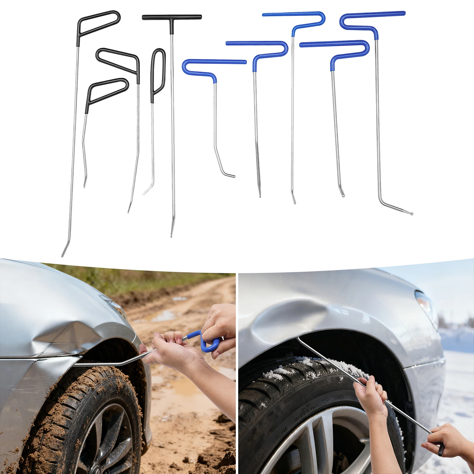 

10PCS Dent Repair Rods Kit Paintless Dent Removal Rods Auto Body Dent Repair Hook Rods Repair for Most Car Dent Removal