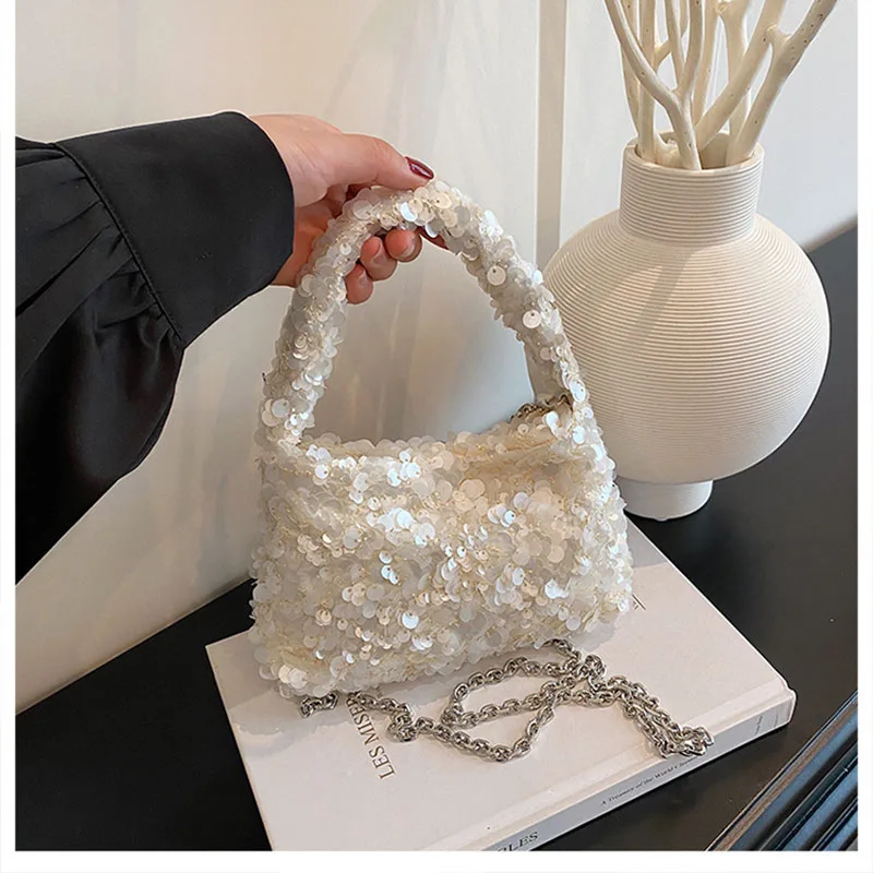 Shinny Chain Shoulder Crossbody Bags Elegant Clutch Bag for Wedding Party Fashion Sequins Women Handbags Small Tote