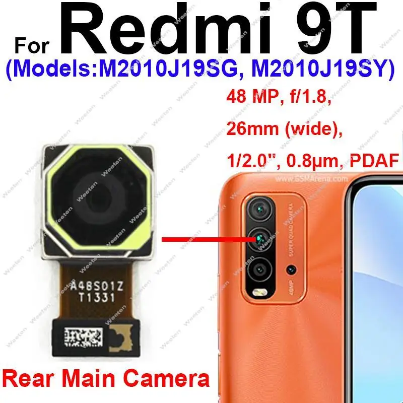 Front Rear Camera Module For Xiaomi Redmi 9 9A 9C 9T Front Selfie Facing Small Camera Big Back Main Camera Replacement