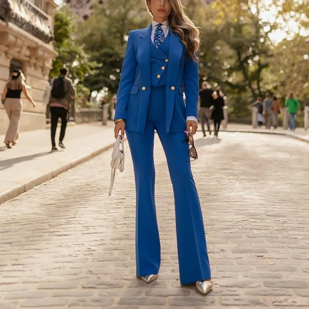 

Professional Suit For Women Slim Fit Three Pieces Peak Lapel Front Flat Outfit(Jacket+Pants+Vest) Elegant Lady Business Set