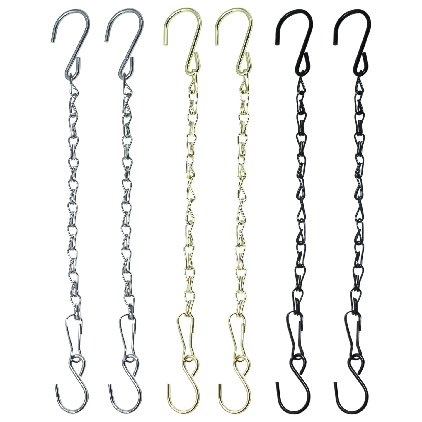 2PCS 1.2mm Hanging Plant Chain, 11.4 Inch Gold/Black/Silver Hanging Chain, Small Hanging Basket Chain Kit with Hooks
