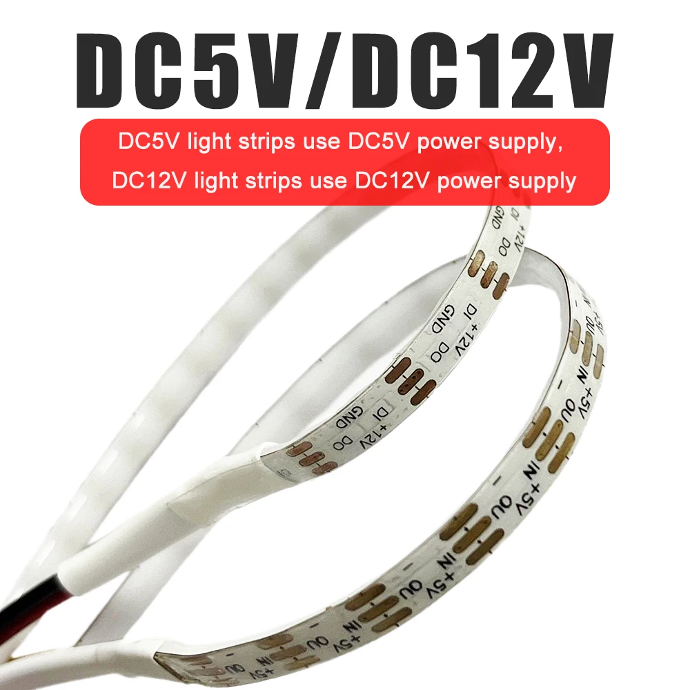 Tira de luces LED COB WS2812B de 5mm RGBIC inteligente WS2812 direccionable individualmente de alta densidad 160Leds/m luz de píxel Flexible DC5V/DC12V