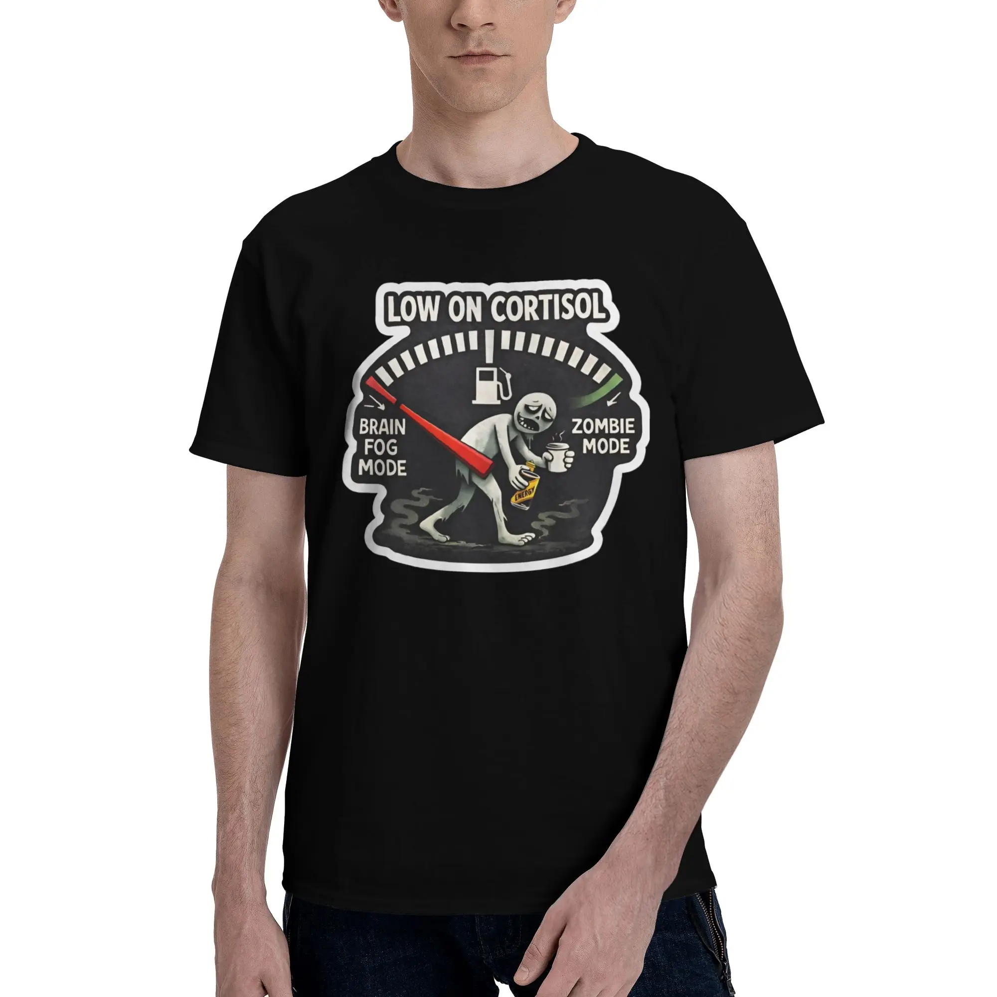 Low Cortisol Level  Brain Fog Minimalist Line Art Sticker Funny 100% Cotton T-Shirt  Tops Tees For Men