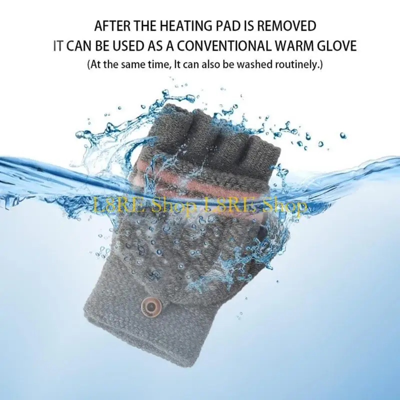 L8RE Electric Warming Knit Gloves with Convertible Cover Mittens for Cold Weather
