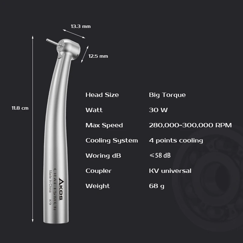 Dental High Speed Handpiece Fiber Optic Air Turbine LED KV Coupler Ceramic Bearing 4 Water Spray Torque Push Button Instrument