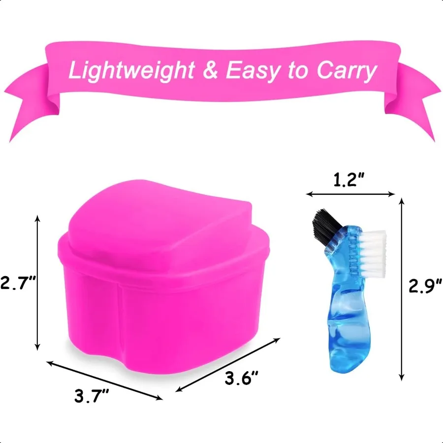2 Pack Denture Bath Box Cup Retainer Cleaner Case with Strainer Basket Mouth Guard Cleaning Case Denture Storage Soaking Holder
