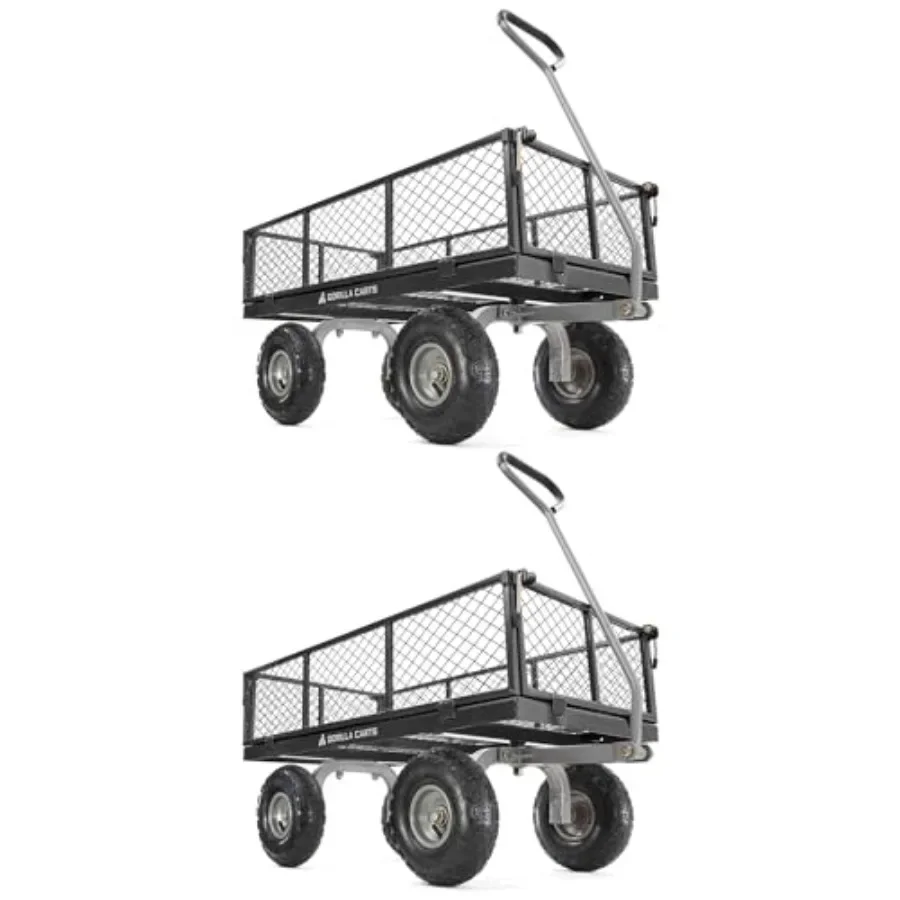 

2-Pack Steel Utility Cart 4 Cu Ft Bed 800 lb Load Capacity Black Heavy-Duty Outdoor Hauling Wagon with Removable Side Panels fo