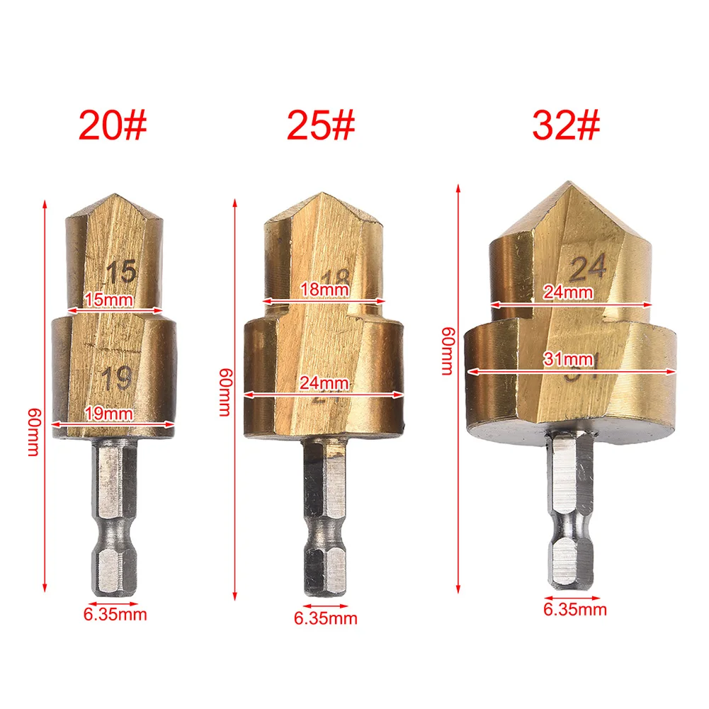 2pcs Pipe Drill Bit Hex Shank PPR Lifting Stepped Drill Bit Water Pipe Expansion Connection Tool Pipe Expander Set