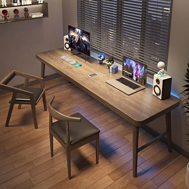 For All Solid Wood Double Computer Desk Home Light Luxury Learning Workbench Long Writing Table Desktop