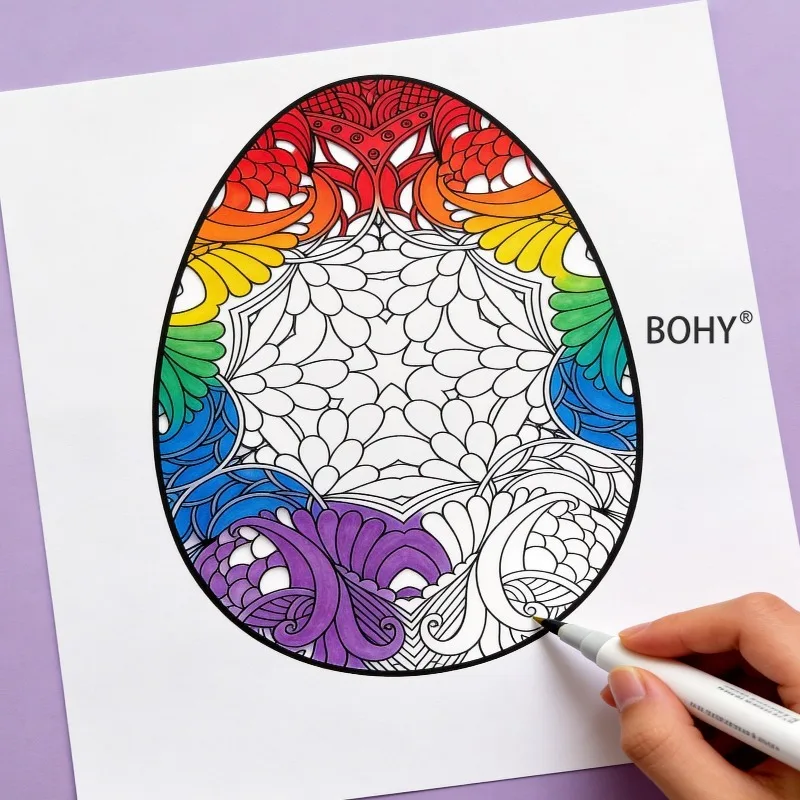 A 12 Page Puzzle Casual Coloring Picture Book with Theme Lines Such As Birds, Rabbits, Easter Eggs, Mandalas, Etc. Large Size