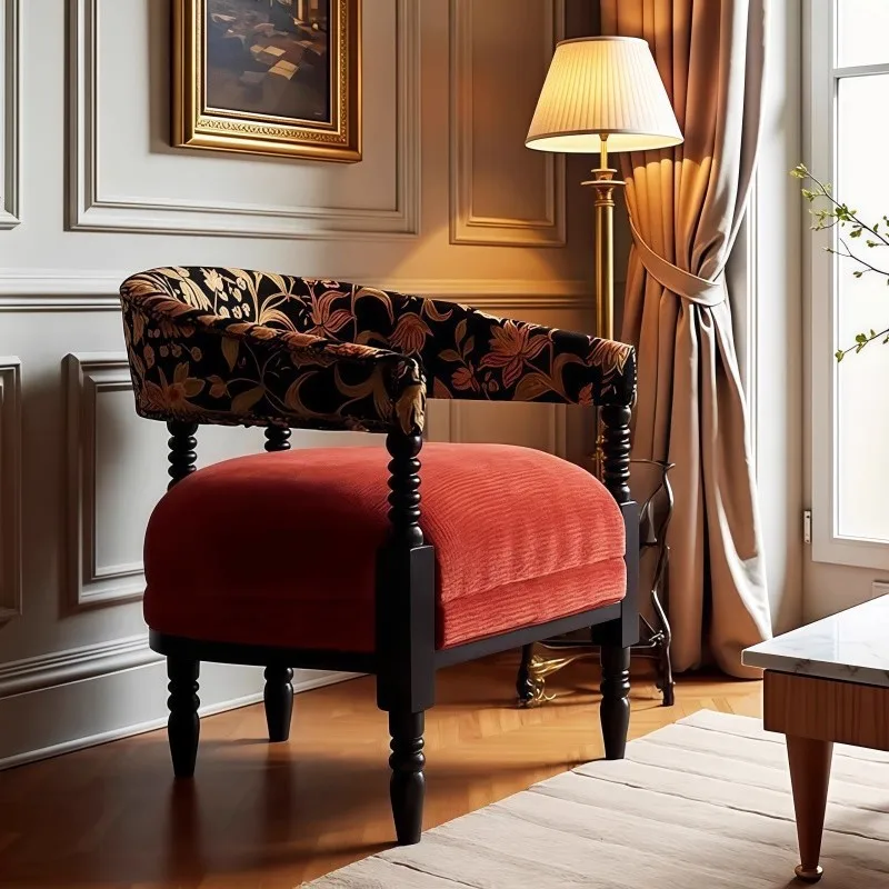 كرسي أريكة فردي فرنسي عتيق لغرفة النوم وغرفة المعيشة كرسي ترفيهي أمريكي من الخشب الصلب