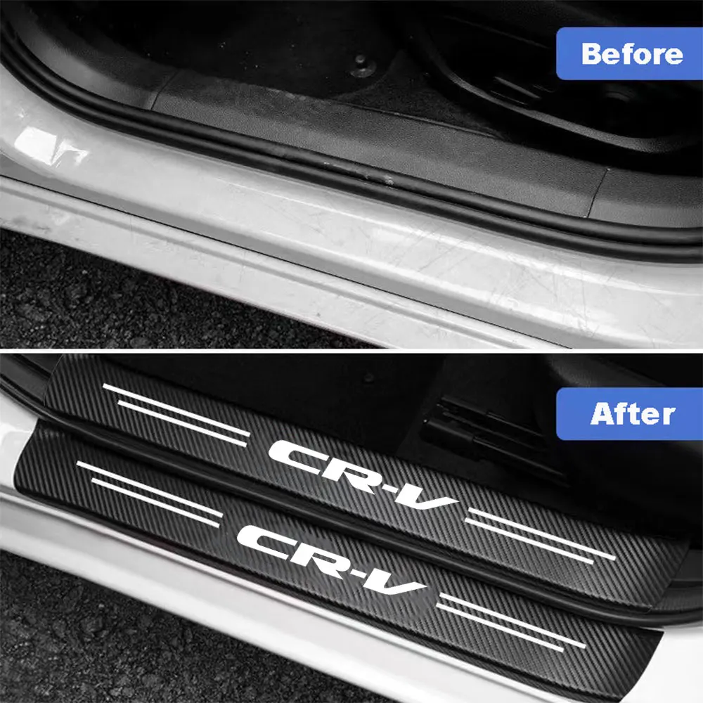 4Pcs ​For Honda CRV 2 3 4 5 CR-V 2007 2008 2013 2014 2019 2023 2024 Accessories Car Door Sill Scuff Plate Carbon Fiber Stickers