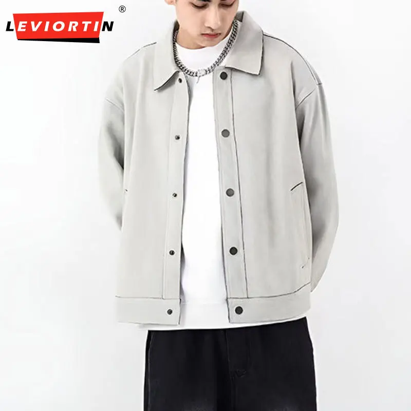 

2025 мужская весенне-осенняя новая замшевая куртка, модная свободная многофункциональная повседневная универсальная простая однотонная куртка с воротником