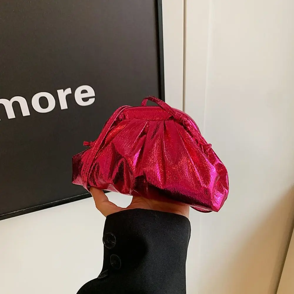 

Cute Leather Women Dinner Bag Solid Color Crossbody Bag Pleated Shell Bag Clutch Bag Lipstick Bag Cloud Bag Girl
