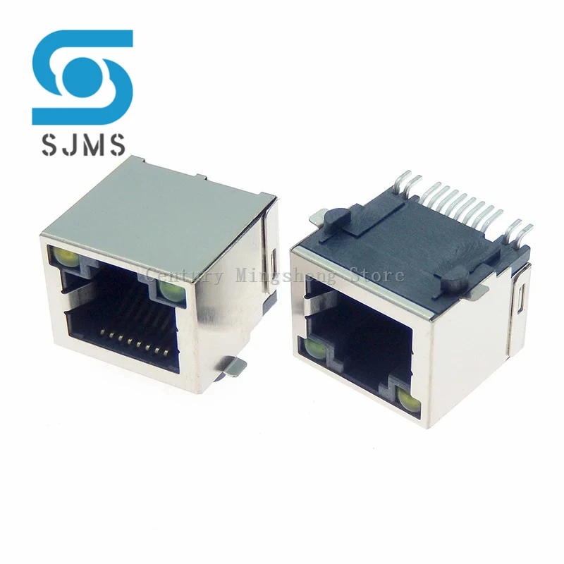 5PCS RJ45 8p8c SMT All-copper socket with light belt shield 8P8C network interface Ethernet PCB female seat patch