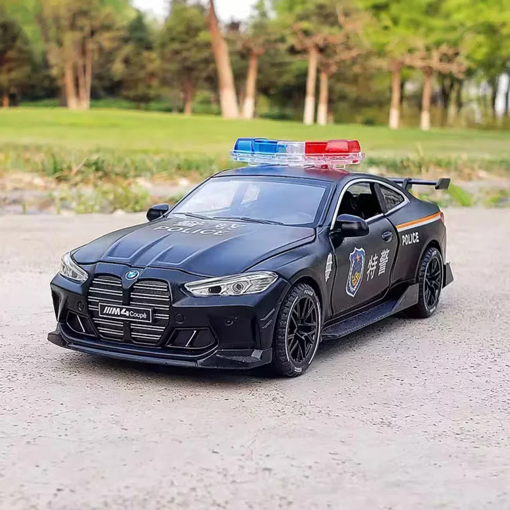 

1:32 Metal M4 Police Cars Toy Models Rubber Tire Pull Back Vehicle Light Music Sports Car Miniature Toys Boyfriend Birthday Gift
