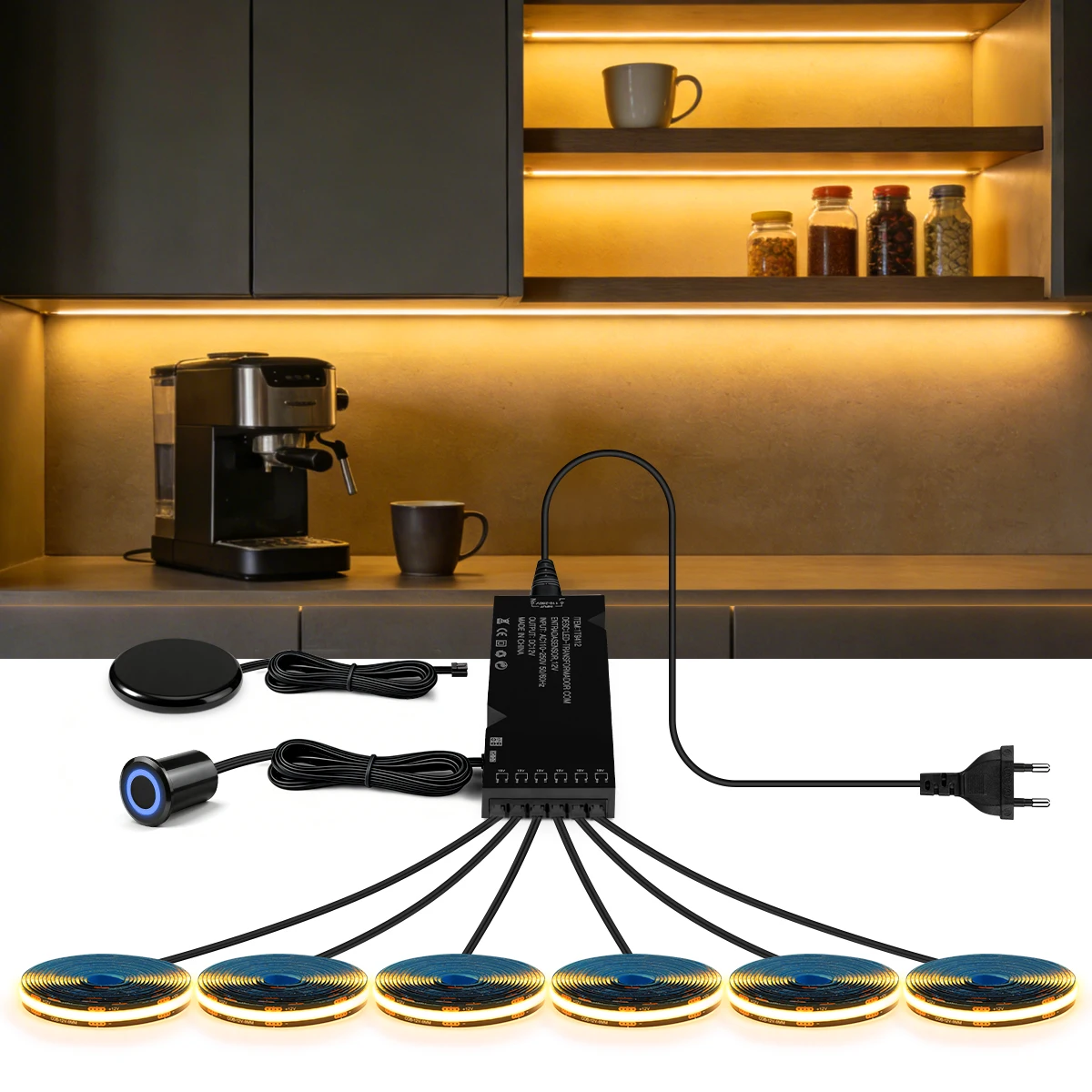 12v-調光可能な黒色-pcb-cob-led-ライトストリップ、ダブルタッチセンサー付き、防音パネルキャビネット壁埋め込み装飾ナイトランプ用