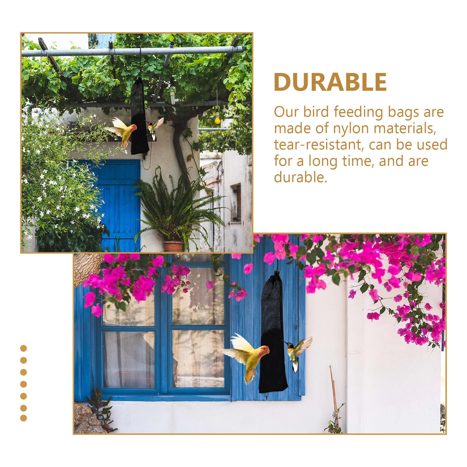 

5Pcs Bird Feeding Net Bags Heavy Duty Nylon Mesh Outdoor Hanging Feeder Portable Bird Food Holder with Drawstring Closure