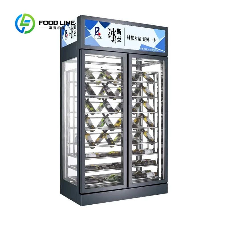 Customized Commercial Single-Temperature Beverage Display Cabinet Refrigerator Three-Door Freezer Air Cooling for Wine Red