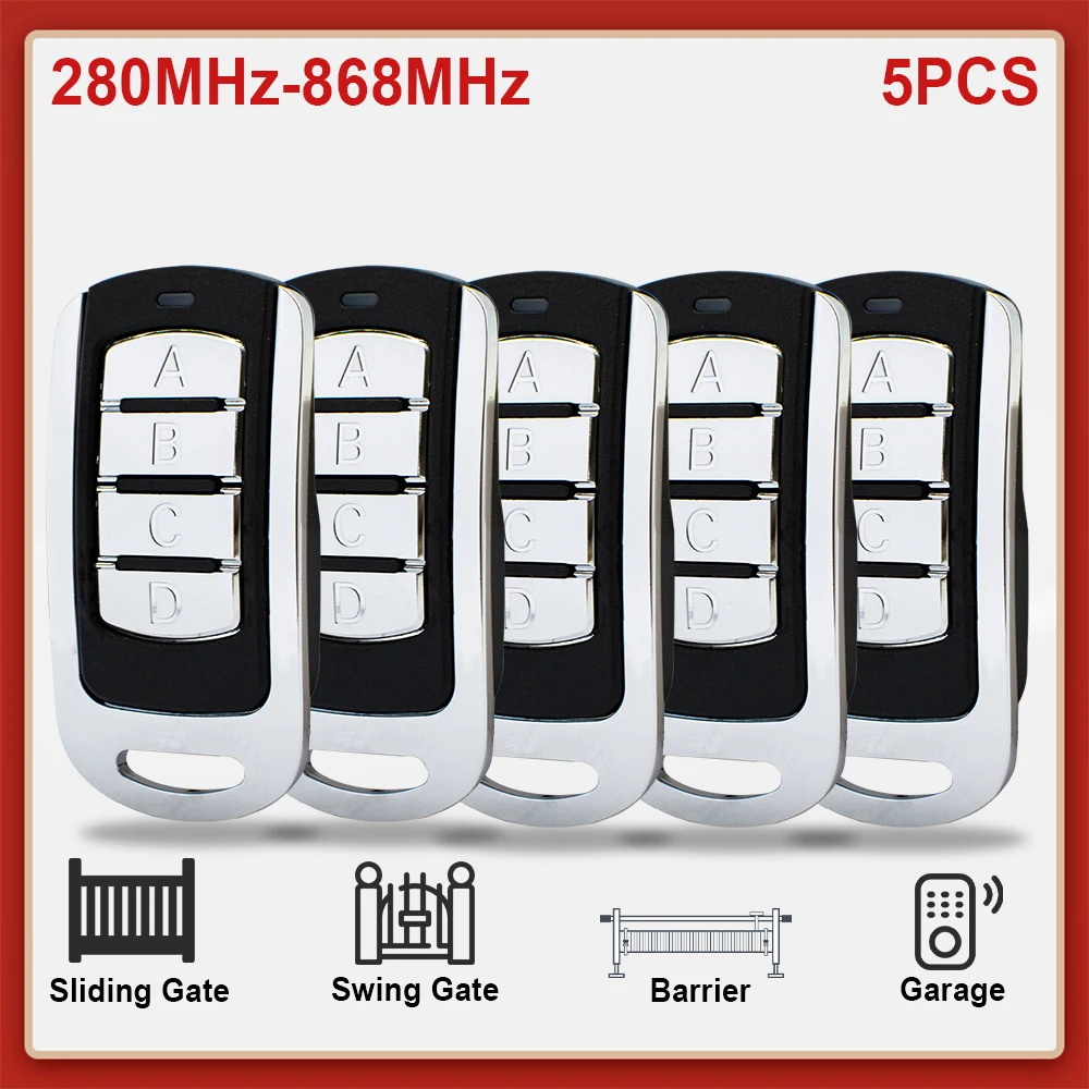 5Pcs Universal Garage Door Remote Control Duplicator 280MHz-868MHz Multi-Frequency Code Grabber Clone Gate Opener 433.92MHz