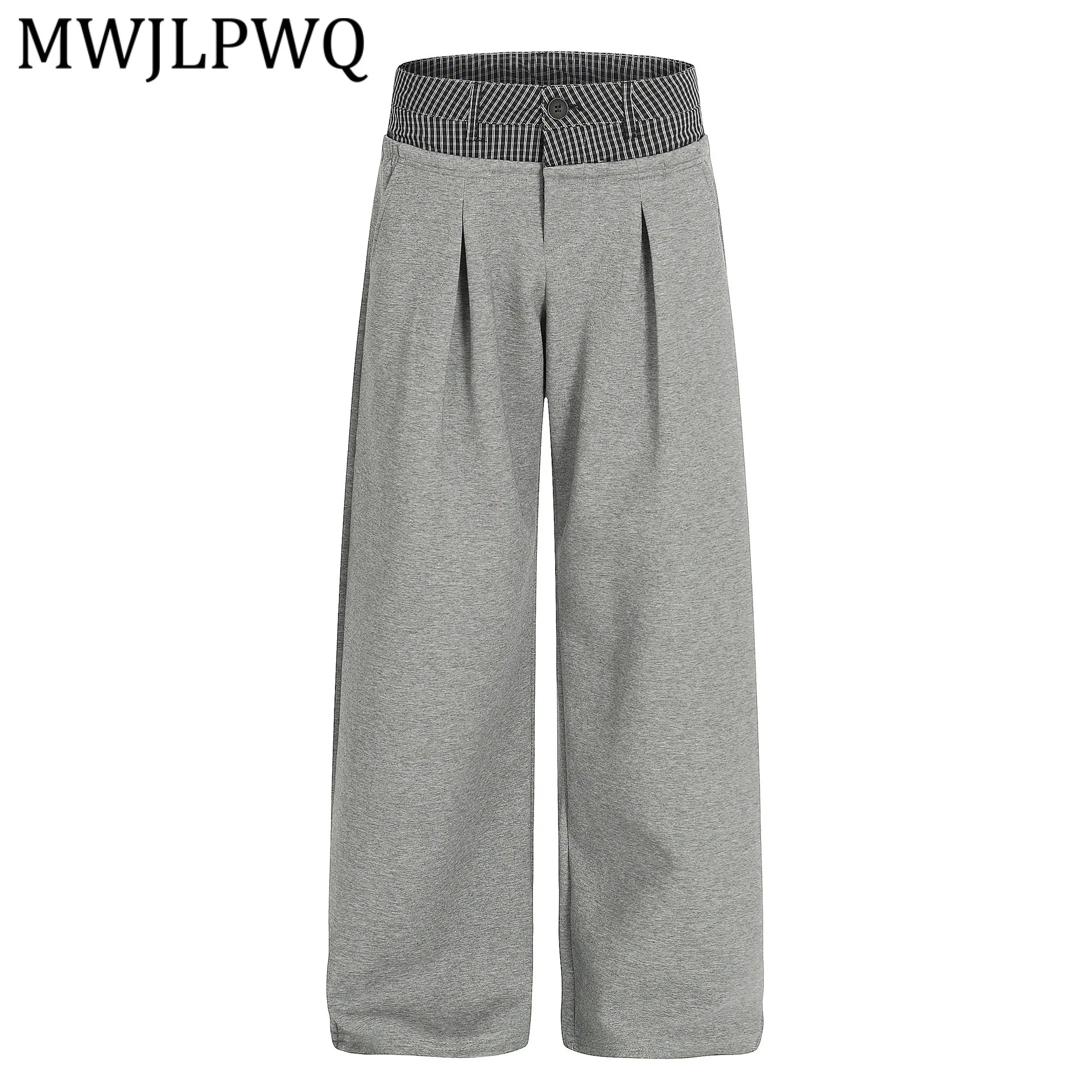 MWJLPWQ American Retro Plaid Patchwork Casual Trousers Men's High Street Pleated Design Loose Pants Unisex 2026 Spring New 15092