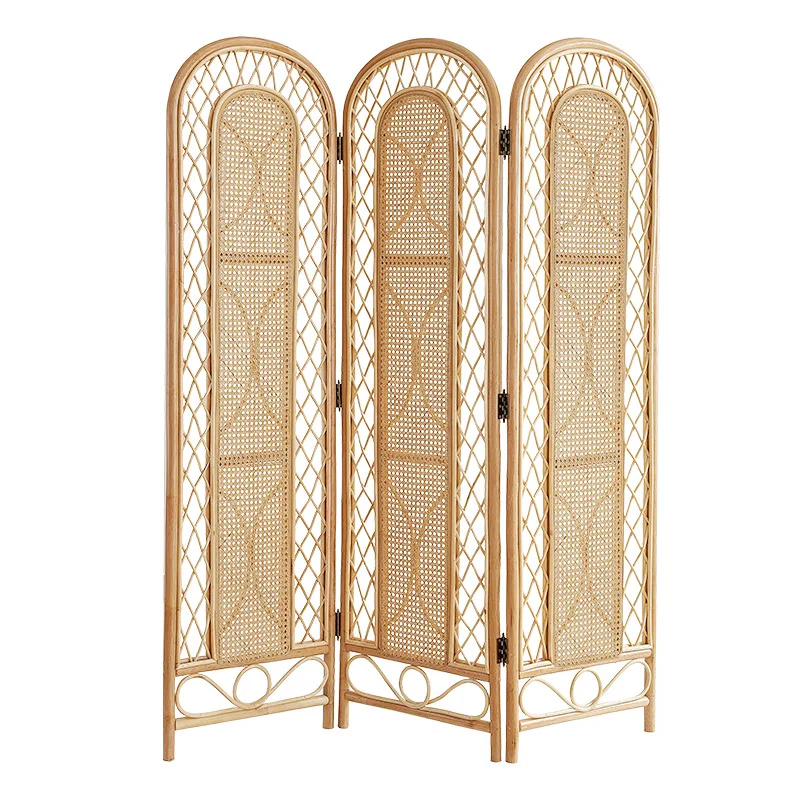 Three-Page Plant Rattan Screen for Living Room and Home Folding Screen,Style Homestay Hotel Handmade