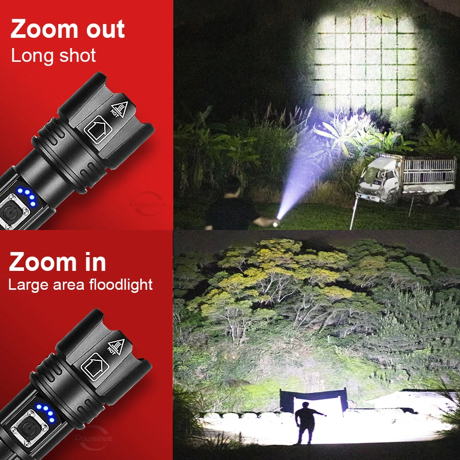 2026 Newest Upgrade Flashlights XHP360 Type-C Rechargeable Torch 80000000LM High Power LED Flashlight Tactical Handheld Lantern