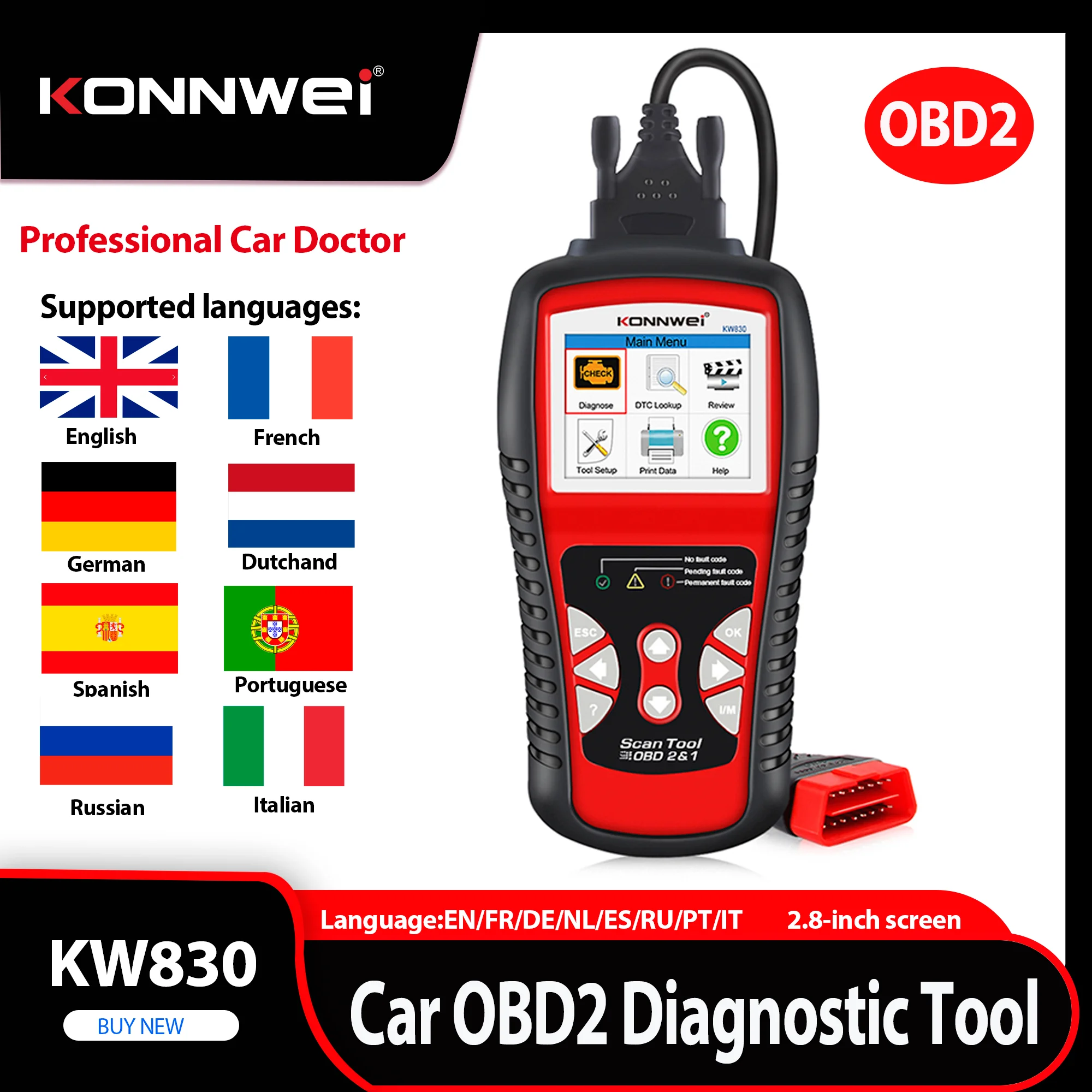 2026 KONNWEI Car OBD2 Diagnostic Tool Auto Code Reader Live Data Reading and Clear Vehicle Fault Codes OBDII Scanner Tool