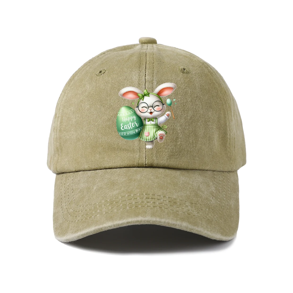 Easter Bunny with Eggs Graphic Vintage Washed Baseball Cap, Adjustable Unisex Dad Hat for Men and Women