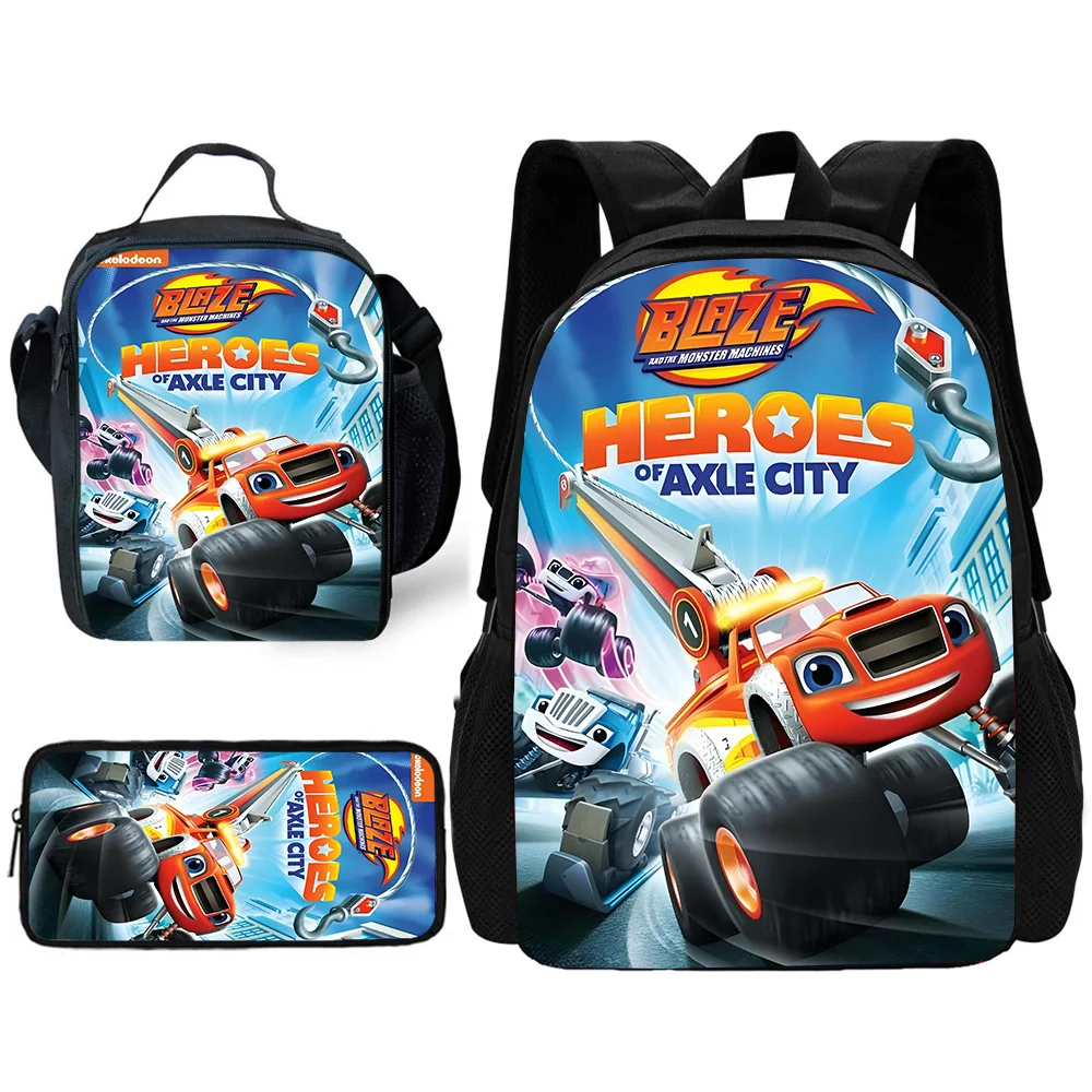 Child School Cool Blaze and the Monster Machines Backpack with Lunch Bags ,Pencil Bags ,School Bags for Boys Girls Best Gift