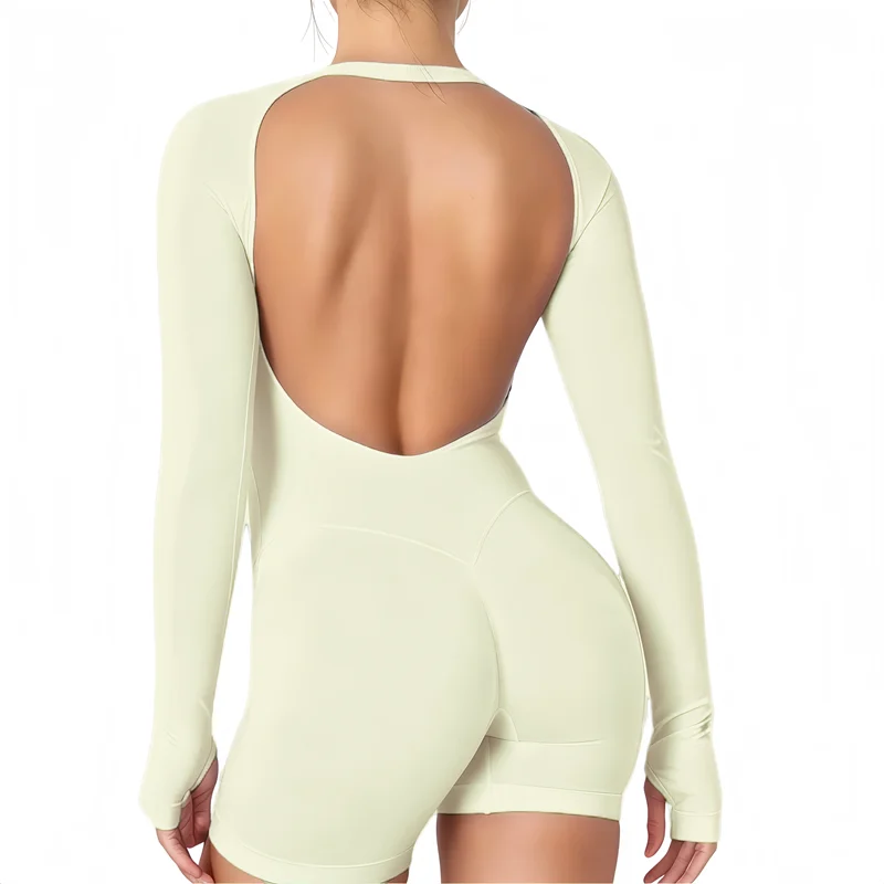 Sports Bodysuit Long Sleeve One Piece Gym Women Backless Yoga Clothing Running Workout Tummy Control Fitness Jumpsuit