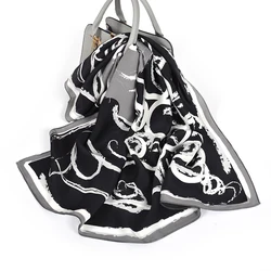 [BYSIFA] Black White Scarves Women Elegant New 100% Silk Scarf Shawl Printed Fall Winter Ladies Brand Scarves Wraps 88*88cm