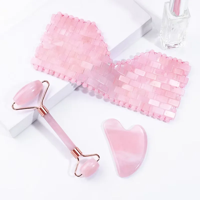 

Premium Natural Jade Rose Quartz Facial Massager & Gua Sha Roller Eye Mask Set with Face Lift Skin Tightening & Wrinkle Removal