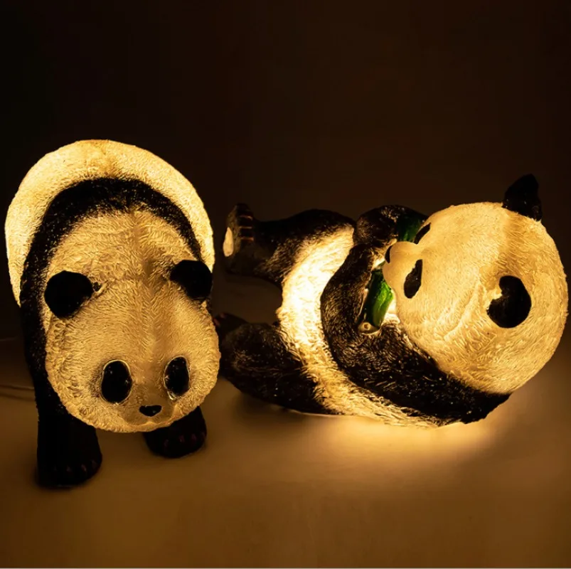 Outdoor waterproof luminous panda, resin panda lamp, outdoor fiberglass luminous products, lawn villa lamp