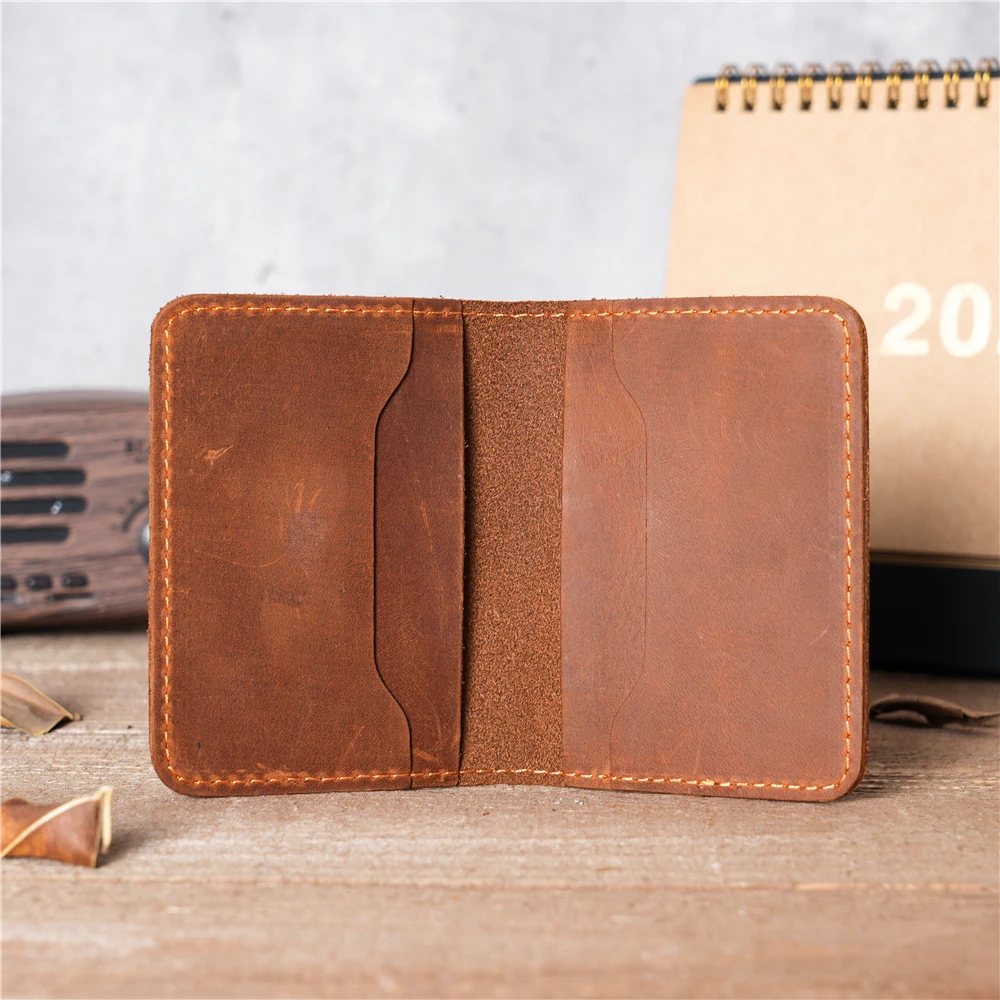 Men's Front Pocket Minimalist Cowhide Full Grain Leather Slim Wallet Card Holder ID License Bank Credit Card Vintage Retro NEW