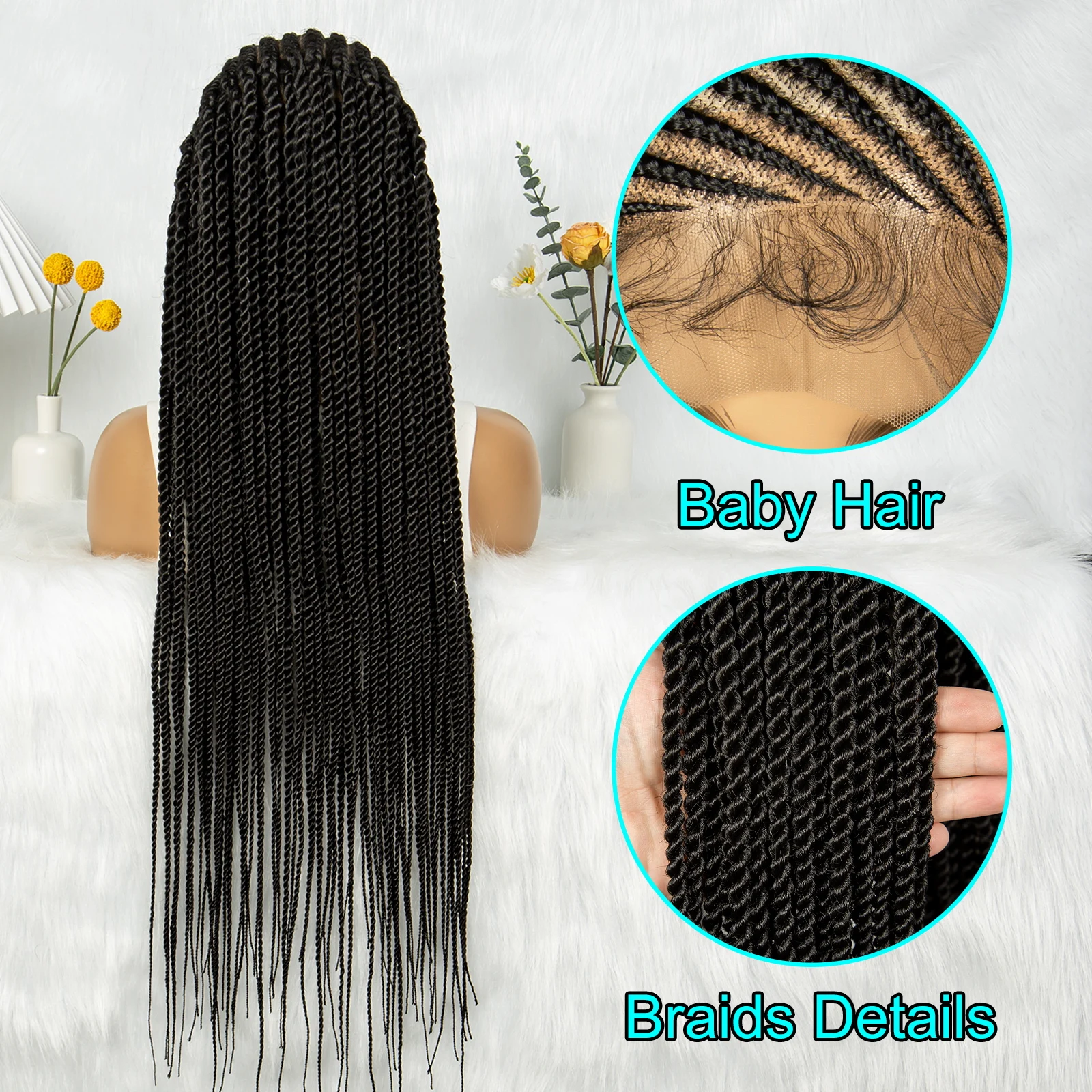 KIMA Synthetic Cornrow Twisted Braided Wig Full Lace Wig Box Dreadlock Twisted Braids for Black Women