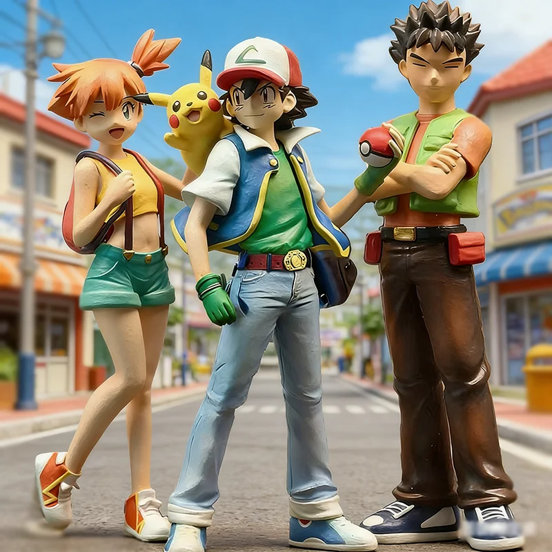 

18.5CM Anime Ash Ketchum Figure Digital Monster Action Figures Brock Misty and Ash Statue PVC Collection Model for Children Toys