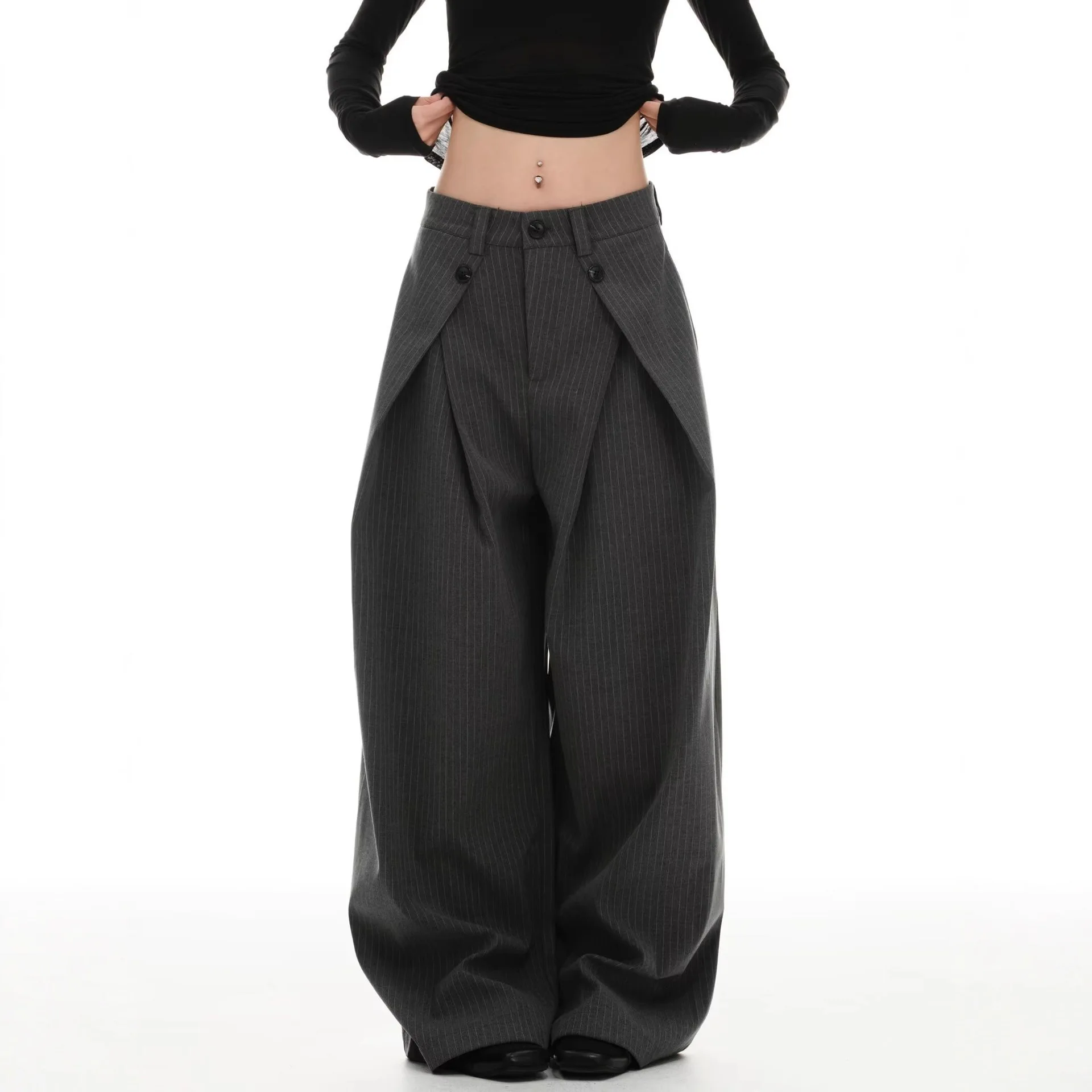 2026 New Vintage Pinstripe Suit Pants Loose Wide Leg Slimming Long Pants Casual Commute Trousers For Men And Women