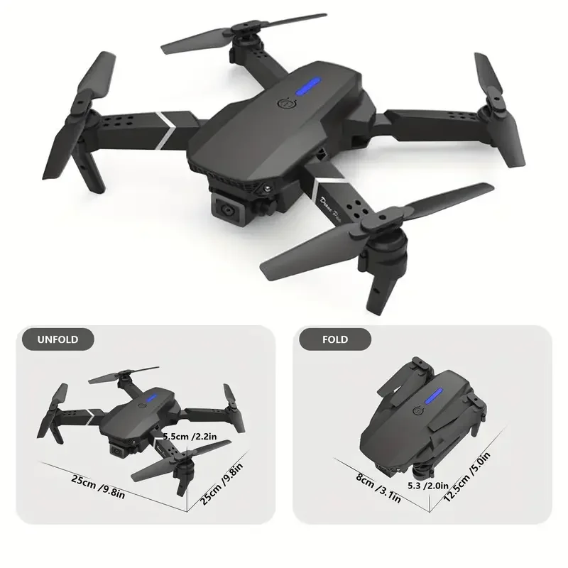 E88 Pro Dual Camera Drone, WiFi FPV Double Folding RC Quadcopter Altitude Hold, Remote Control Toy for Beginners, Ideal Gift