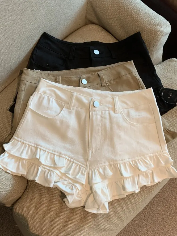 

High Waist Denim Shorts Women's Spring Fashion Spicy Girl A-Line Wide Leg Hot Pants Trendy Straight Cut Pants