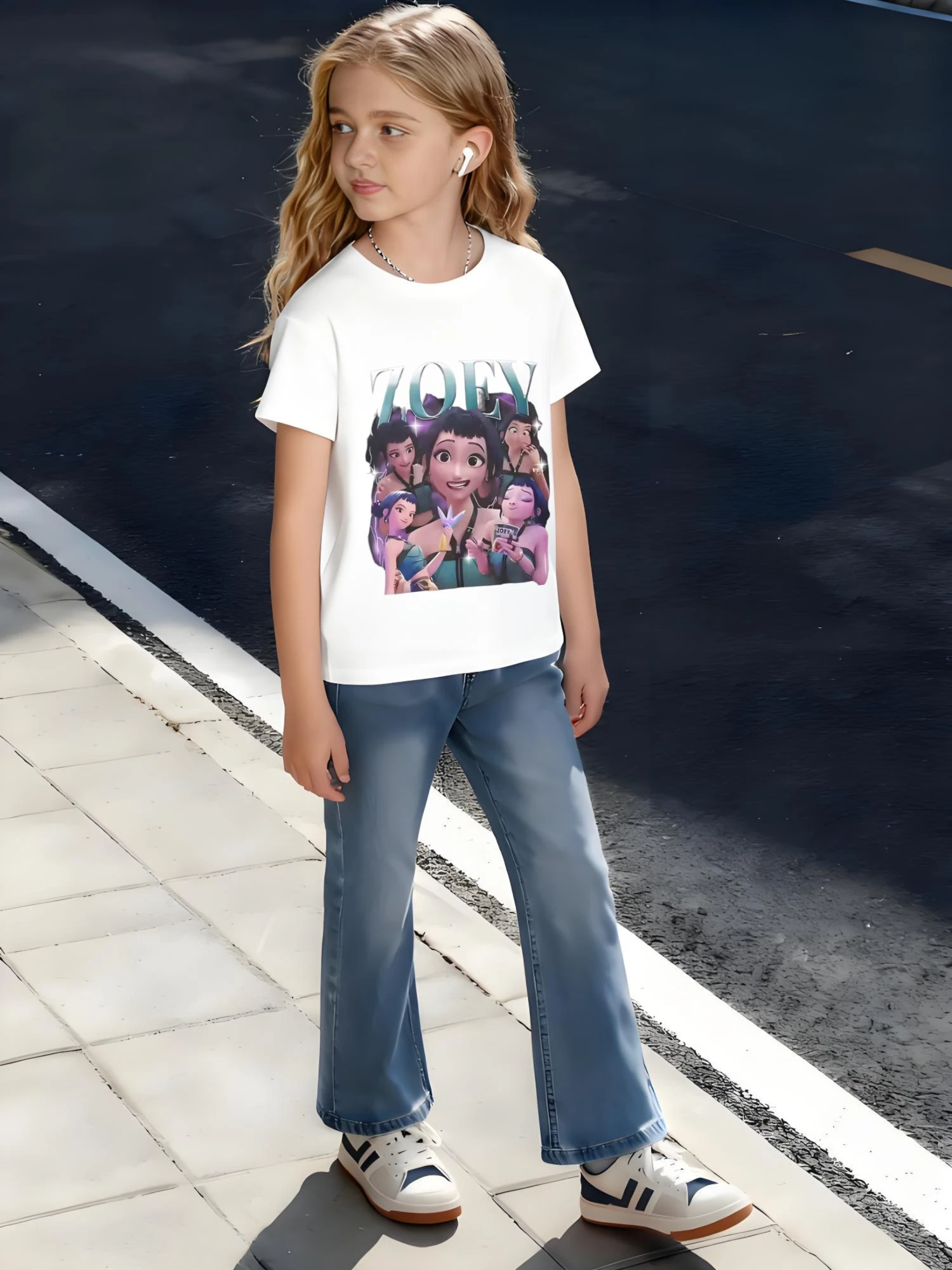 ​ T-shirt in cotone per bambini ZOEY Anime Girl Group con effetto testo sfumato per ragazzi e ragazze Moda stile Manga ​