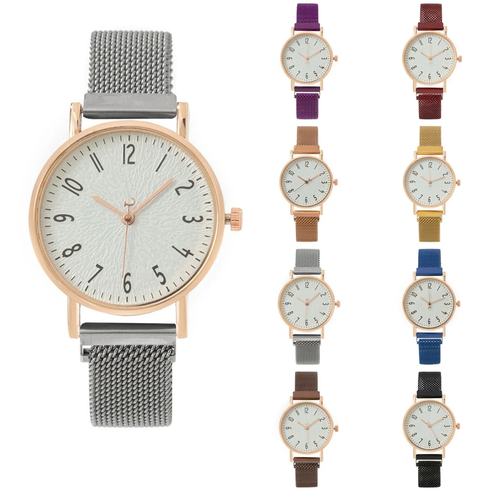 

Новые элегантные женские матовые часы с круглым циферблатом, женские кварцевые наручные часы, женский сетчатый ремешок из нержавеющей стали, украшение для часов