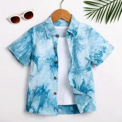 Children's Boy's Clothing Summer Hawaiian Shirt Boy Party Style Floral and Leaf 3D Print Short Sleeve Lapel T-Shirt for Children