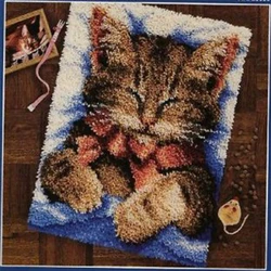 atch Hook Kits Rug Printed Canvas Cat Handmade Carpet Crochet Yarn Embroidery Needlework Hook Latch Kit Tapestry Rug