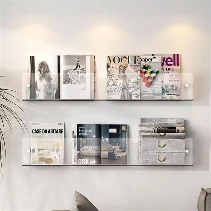 Colorful Wall-mounted Acrylic Display Shelf Picture Book Magazine Book Decorative Shelf Perforated/Non-perforated Wall Book Rack