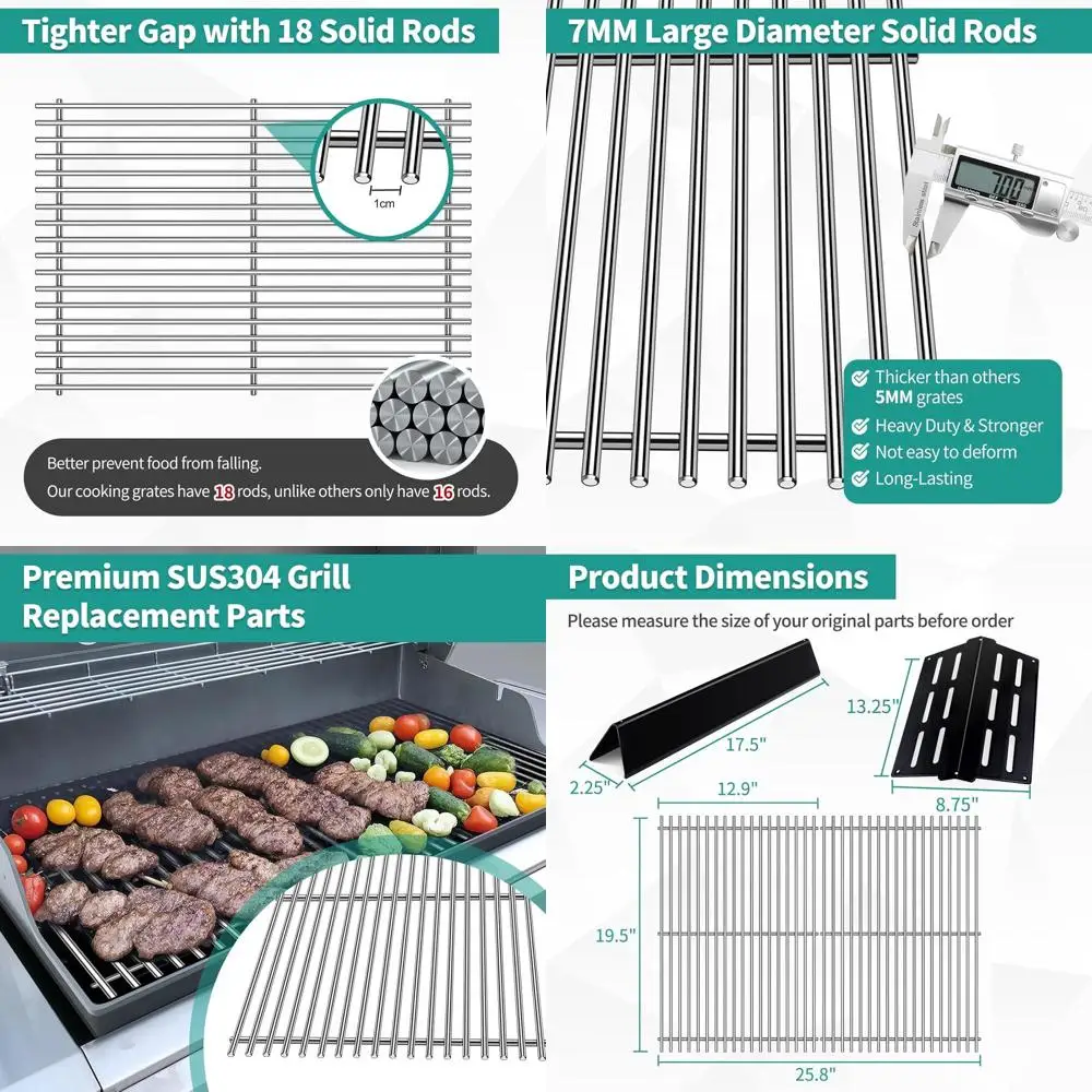 

Porcelain Flavorizer Bars Stainless Steel Grill Grates Replacement Parts for Genesis E310 E320 E330 S310 S320 S330 EP-310 Grills