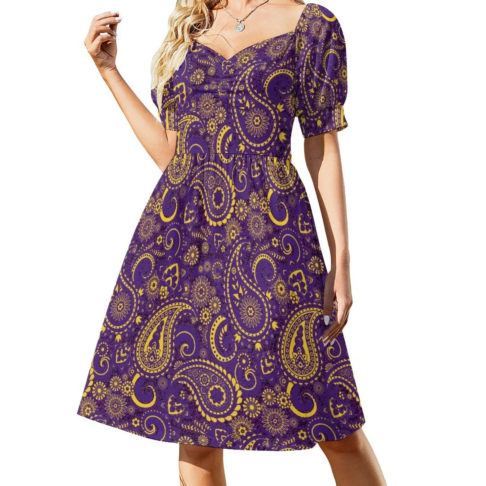 

Paisley Game Day Dress Go Tigers Purple Sparkle Short Sleeved Dress Beachwear Dress